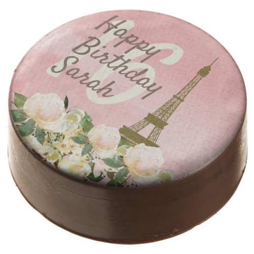 Pink Gold Eiffel Tower Sweet 16 Birthday Party Chocolate Covered Oreo