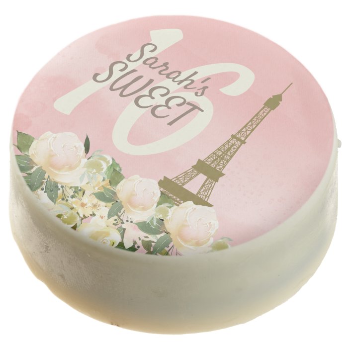 Pink Gold Eiffel Tower Sweet 16 Birthday White Chocolate Covered