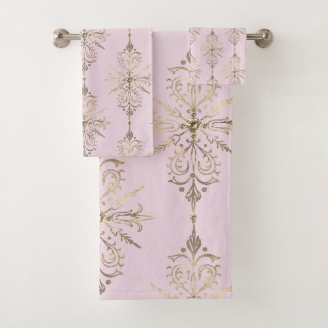 PINK GOLD ELABORATE BATHROOM TOWEL SET (Insitu)