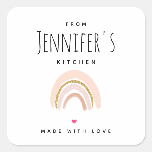 Pink & Gold Elegant Boho Rainbow Kitchen Square Sticker (Front)
