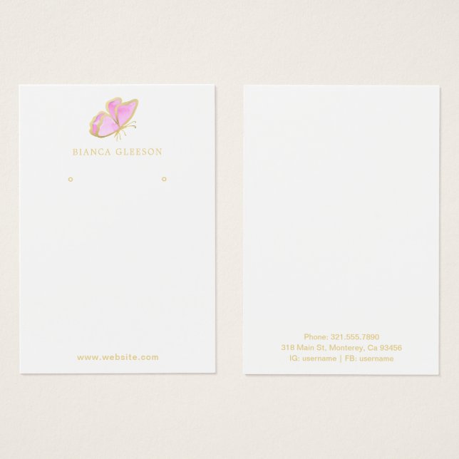 Pink Gold Elegant Butterfly Earring Display Card (Front & Back)