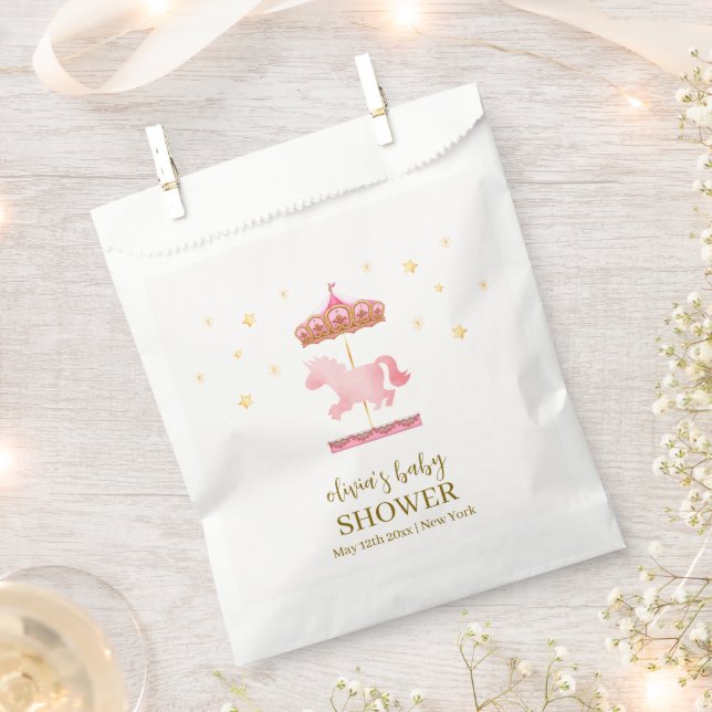 Pink Gold Elegant Carousel Carnival Baby Shower Favor Bag (Clipped)