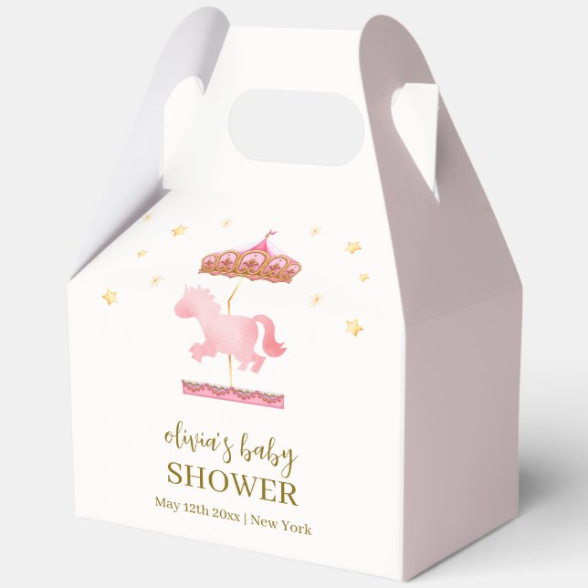 Pink Gold Elegant Carousel Carnival Baby Shower Favor Boxes (Front)