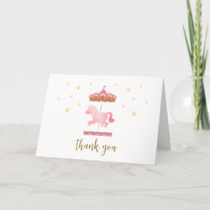 Pink Gold Elegant Carousel Carnival Baby Shower Letterpress Thank You Card