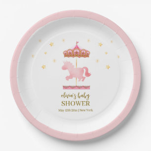 Pink Gold Elegant Carousel Carnival Baby Shower Paper Plates