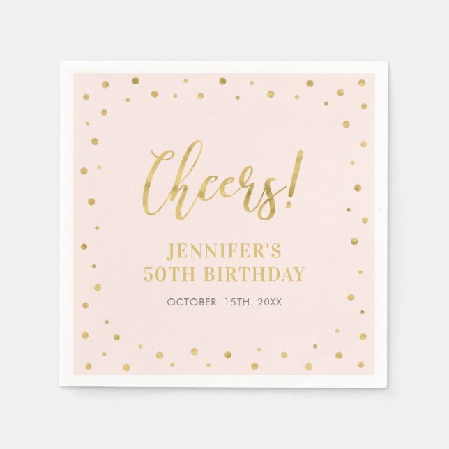 Pink & Gold | Elegant Classic Adult Birthday Party Napkins (Front)