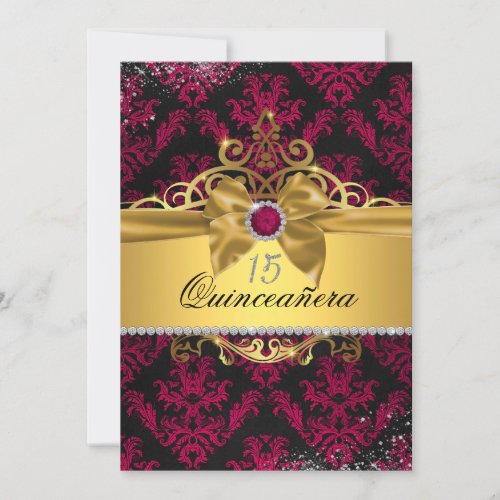 Pink Gold Elegant Damask Quinceanera Invite