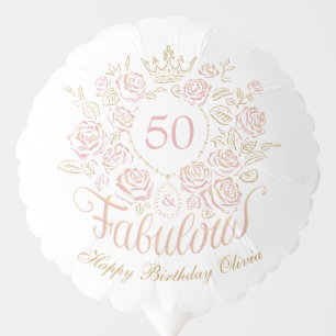 Pink & Gold Elegant Floral 50 & Fabulous Birthday Balloon