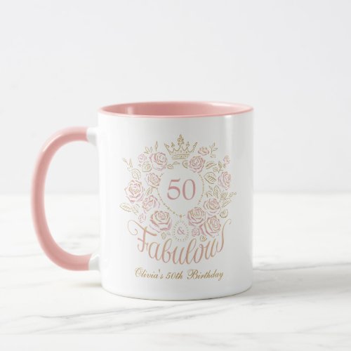 Pink & Gold Elegant Floral 50 & Fabulous Birthday Mug