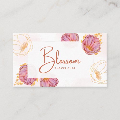 Pink Gold Elegant Flower Watercolor Florist Business Card