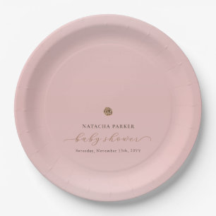 Pink Gold Elegant Girl Winter Baby Shower  Paper Plates