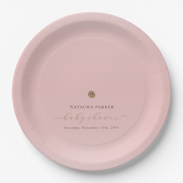 Pink Gold Elegant Girl Winter Baby Shower  Paper Plates (Front)