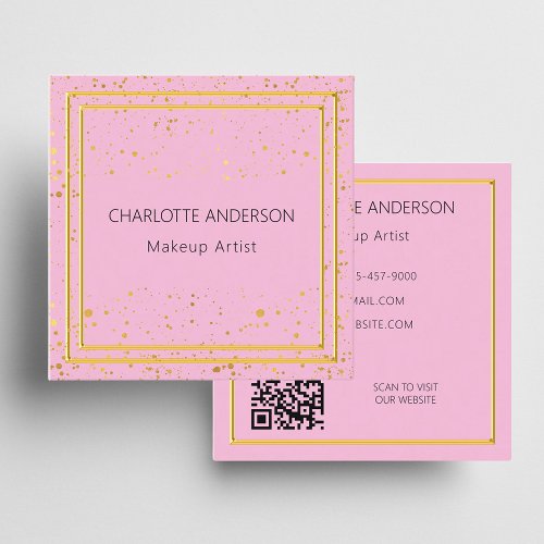 Pink gold elegant glamorous QR code Square Business Card