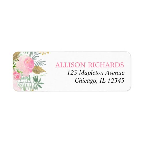 Pink gold elegant greenery floral watercolors label