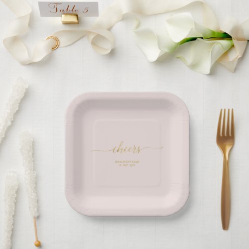 Pink  Gold Elegant  Lettering Cheers Event Party  Paper Plates