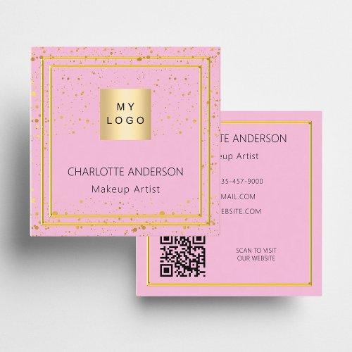 Pink gold elegant logo QR code Square Business Card