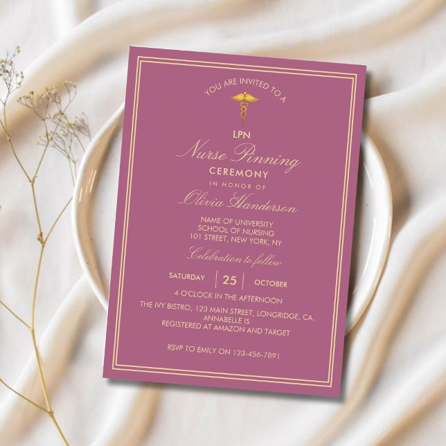 Pink Gold Elegant Nurse Pinning Ceremony  Invitation (Creator Uploaded)