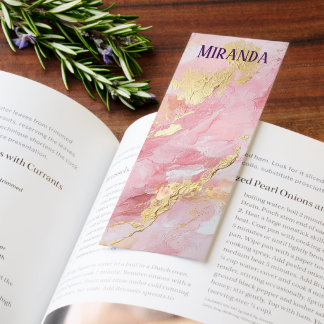 Pink & Gold Elegant Paint Purple Name Bookmarks