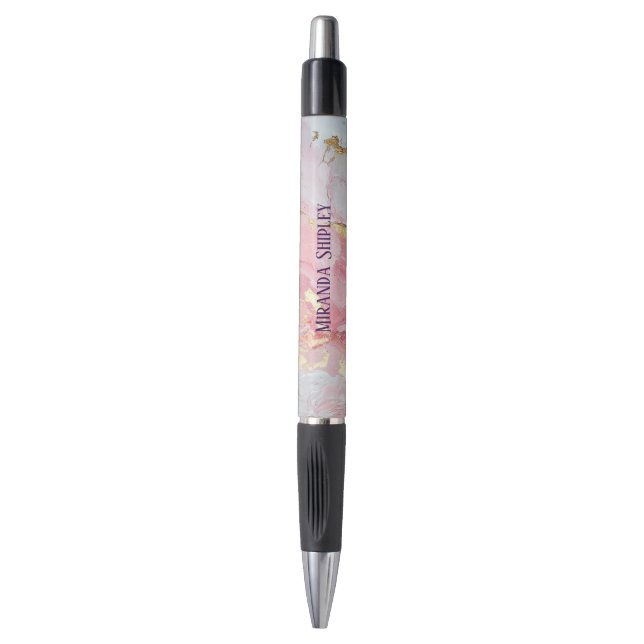 Pink & Gold Elegant Paint Purple Name Pen (Front Vertical)
