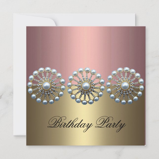 Pink & Gold Elegant Pearl Birthday Invitation (Front)