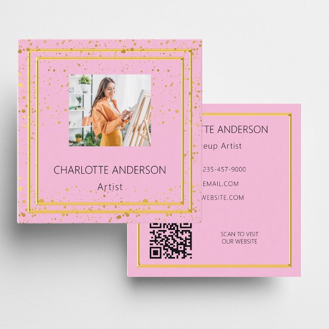 Pink gold elegant photo QR code Square Business Card (Creator Uploaded)