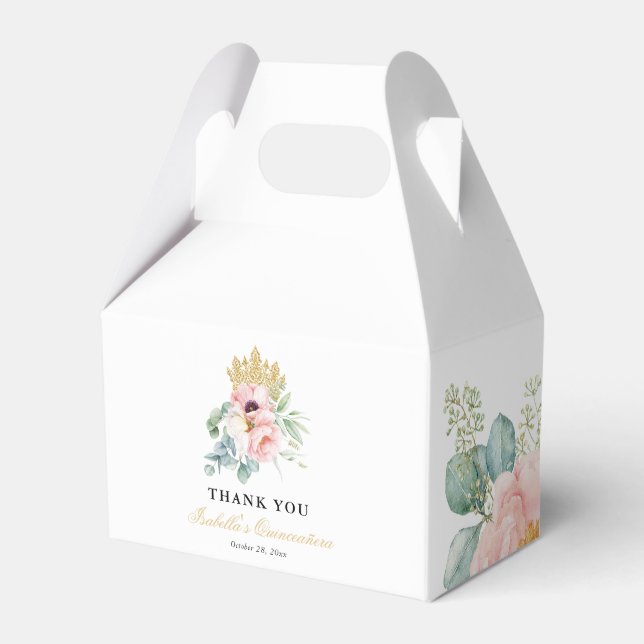 Pink & Gold Elegant Quinceañera Favor Boxes (Front Side)