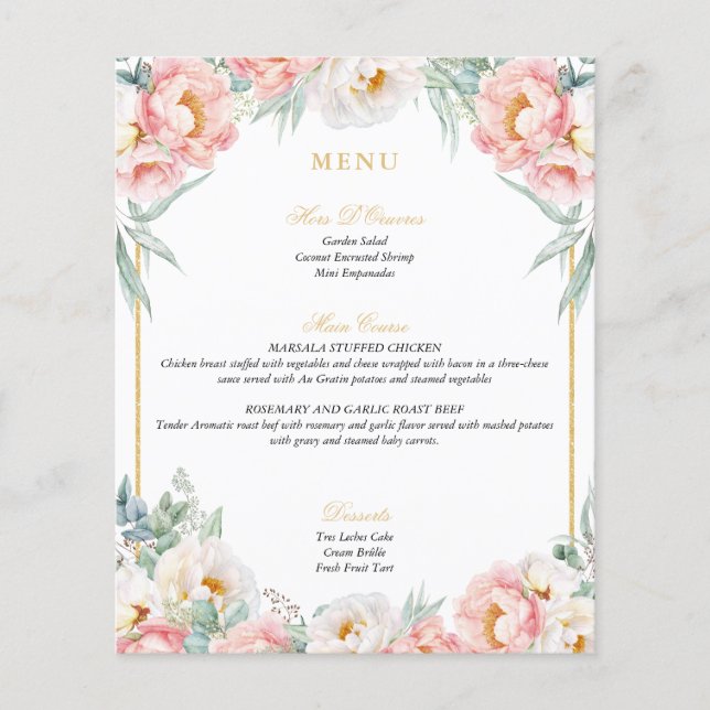 Pink & Gold Elegant Quinceañera Menu (Front)