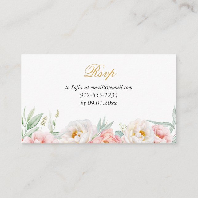 Pink & Gold Elegant Quinceañera RSVP Enclosure Card (Front)