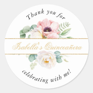 Pink & Gold Elegant Quinceañera Thank You Favor Classic Round Sticker
