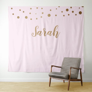 Pink Gold Elegant Simple Script Cake Table Name Tapestry
