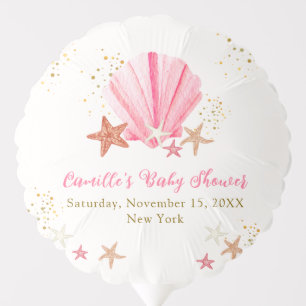 Pink Gold Elegant Starfish Seashell Baby Shower Balloon