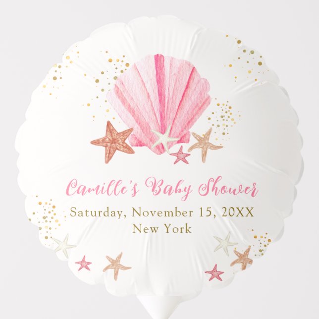 Pink Gold Elegant Starfish Seashell Baby Shower Balloon (Front)