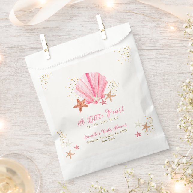 Pink Gold Elegant Starfish Seashell Baby Shower Favor Bag (Clipped)