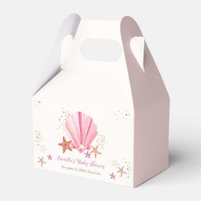 Pink Gold Elegant Starfish Seashell Baby Shower Favor Boxes (Front Side)