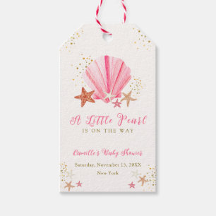 Pink Gold Elegant Starfish Seashell Baby Shower Gift Tags