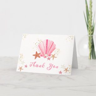 Pink Gold Elegant Starfish Seashell Baby Shower Letterpress Thank You Card