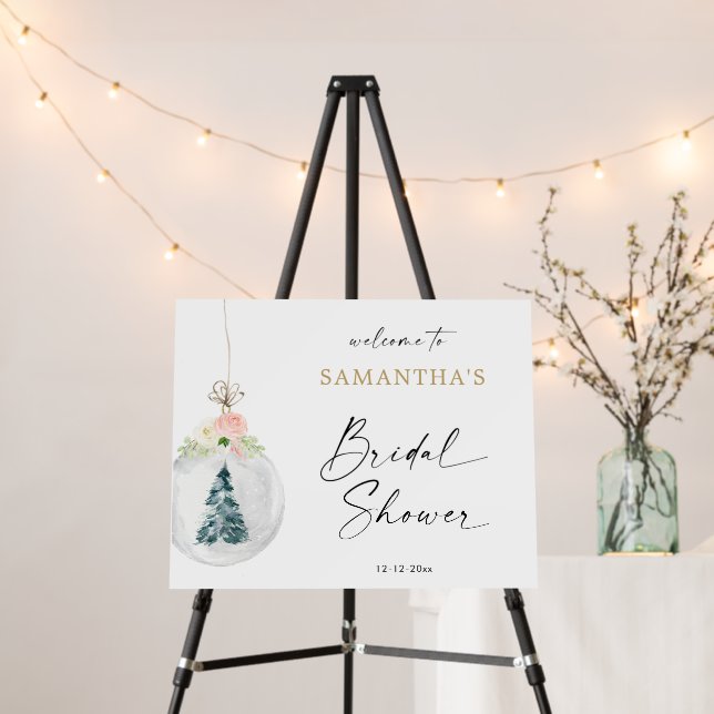 Pink gold elegant Winter bridal shower welcome Foam Board (In Situ (Stand))
