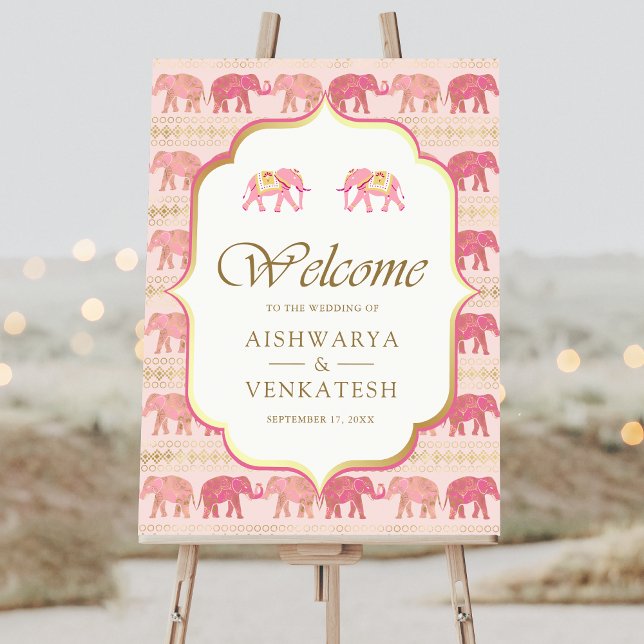 Pink Gold Elephant Indian Wedding Welcome Sign (Creator Uploaded)