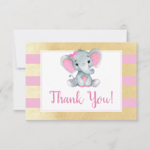 Pink Gold Elephant Thank you Card Shower Birthday