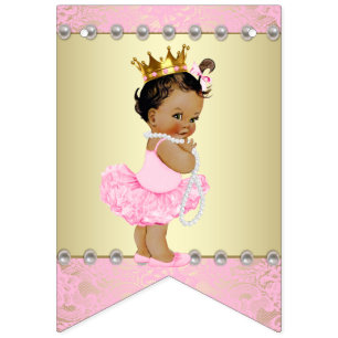 Pink Gold Ethnic Ballerina Baby Shower Bunting Flags