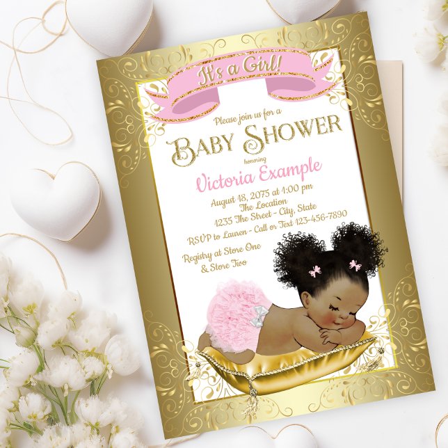 Pink Gold Ethnic Girl Baby Shower Invitations