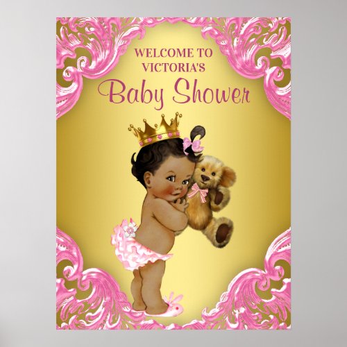 Pink Gold Ethnic Princess Baby Shower Welcome Sign