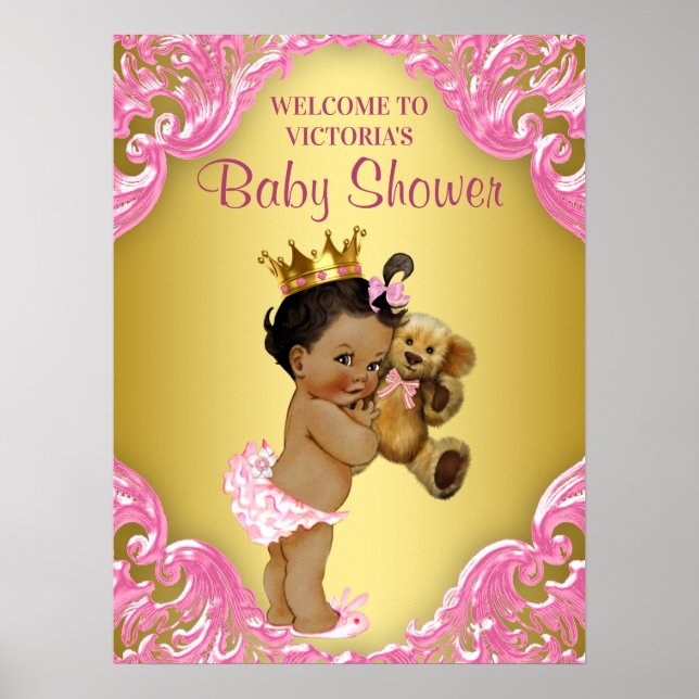 Pink Gold Ethnic Princess Baby Shower Welcome Sign (Front)