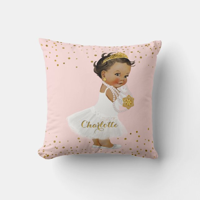 Pink Gold Ethnic Princess Ballerina Nursery Name Throw Pillow (Front)