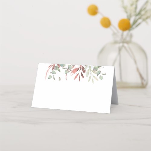 Pink Gold Eucalyptus Leaves Greenery Elegant Place Card