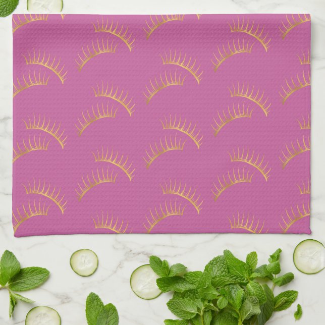 Pink Gold Eyelashes Kitchen Towel (Folded)