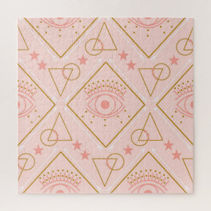 Pink Gold Eyes: Geometric Seamless Design Jigsaw Puzzle