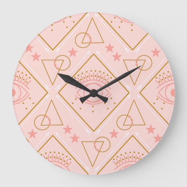 Pink Gold Eyes: Geometric Seamless Design Large Clock (Front)