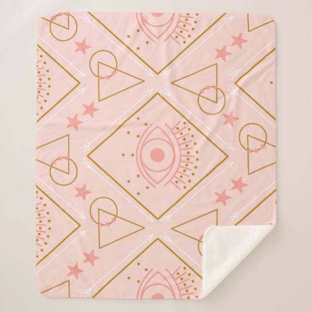 Pink Gold Eyes: Geometric Seamless Design Sherpa Blanket (Front)