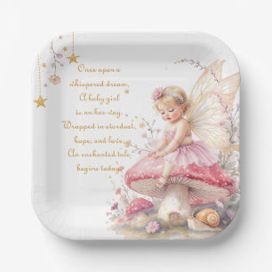 Pink & Gold Fairy Cottage Core Girl's Baby Shower Paper Plates